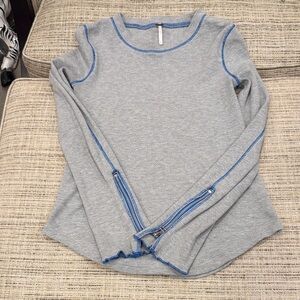 Free People Thermal Top with Blue Stitching and Zipped Sleeves Size Medium